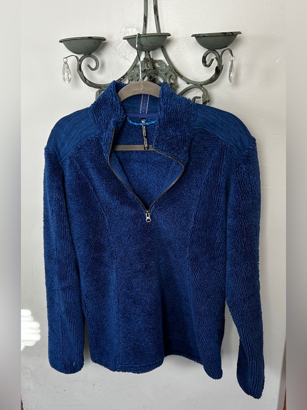 KÜHL Women’s Large Blue High Pile Fleece 1/4 Zip Pullover Thumbholes Outdoor